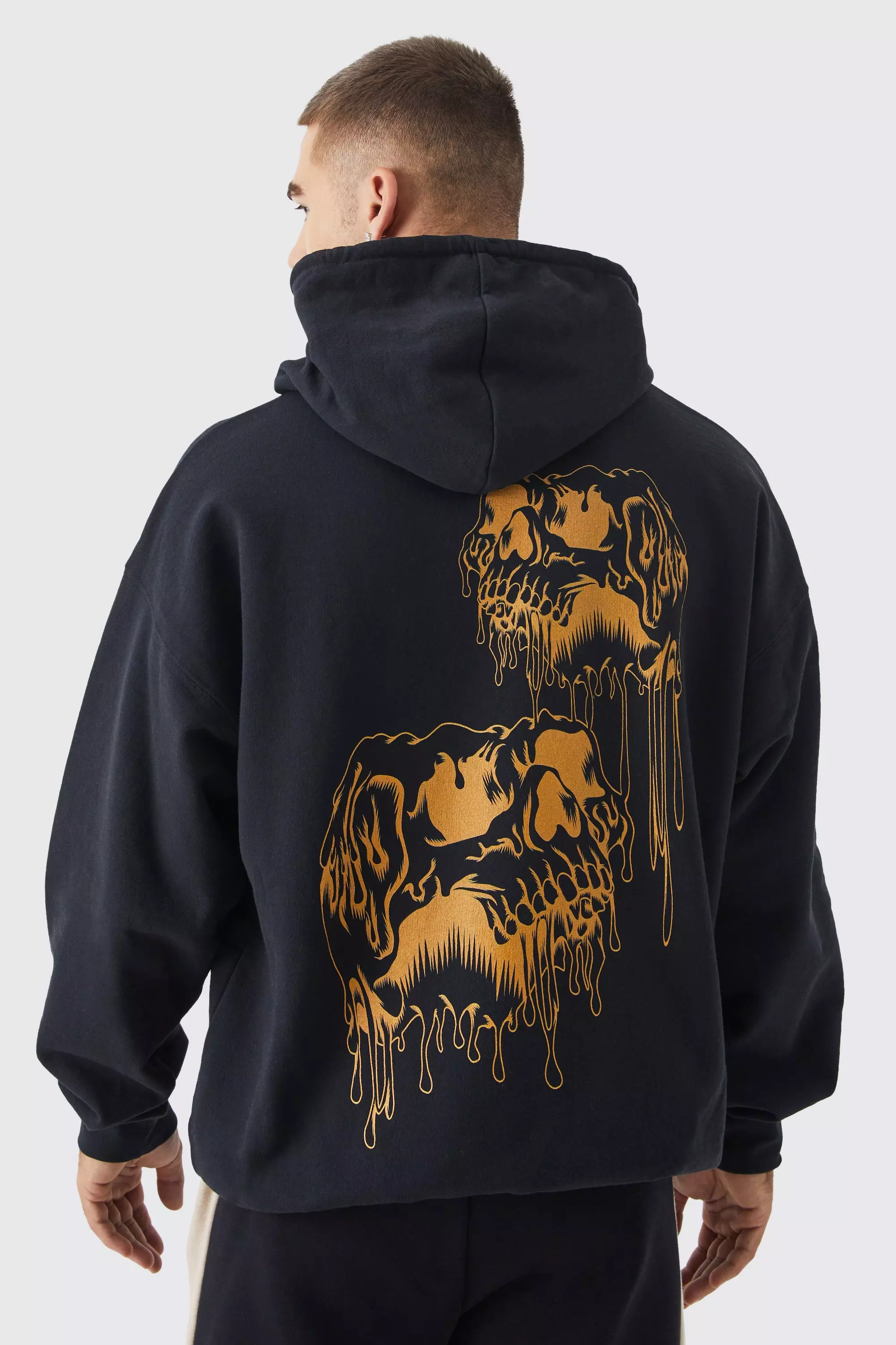 Oversized Skull Drip Graphic Hoodie Black