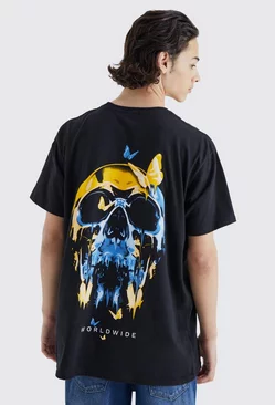 Oversized Skull Butterfly Graphic T-shirt Black