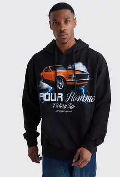 Black Oversized Pour Homme Car Graphic Hoodie