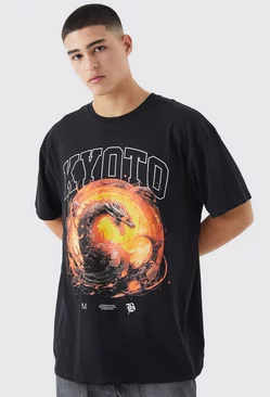 Oversized Dragon Graphic T-shirt Black