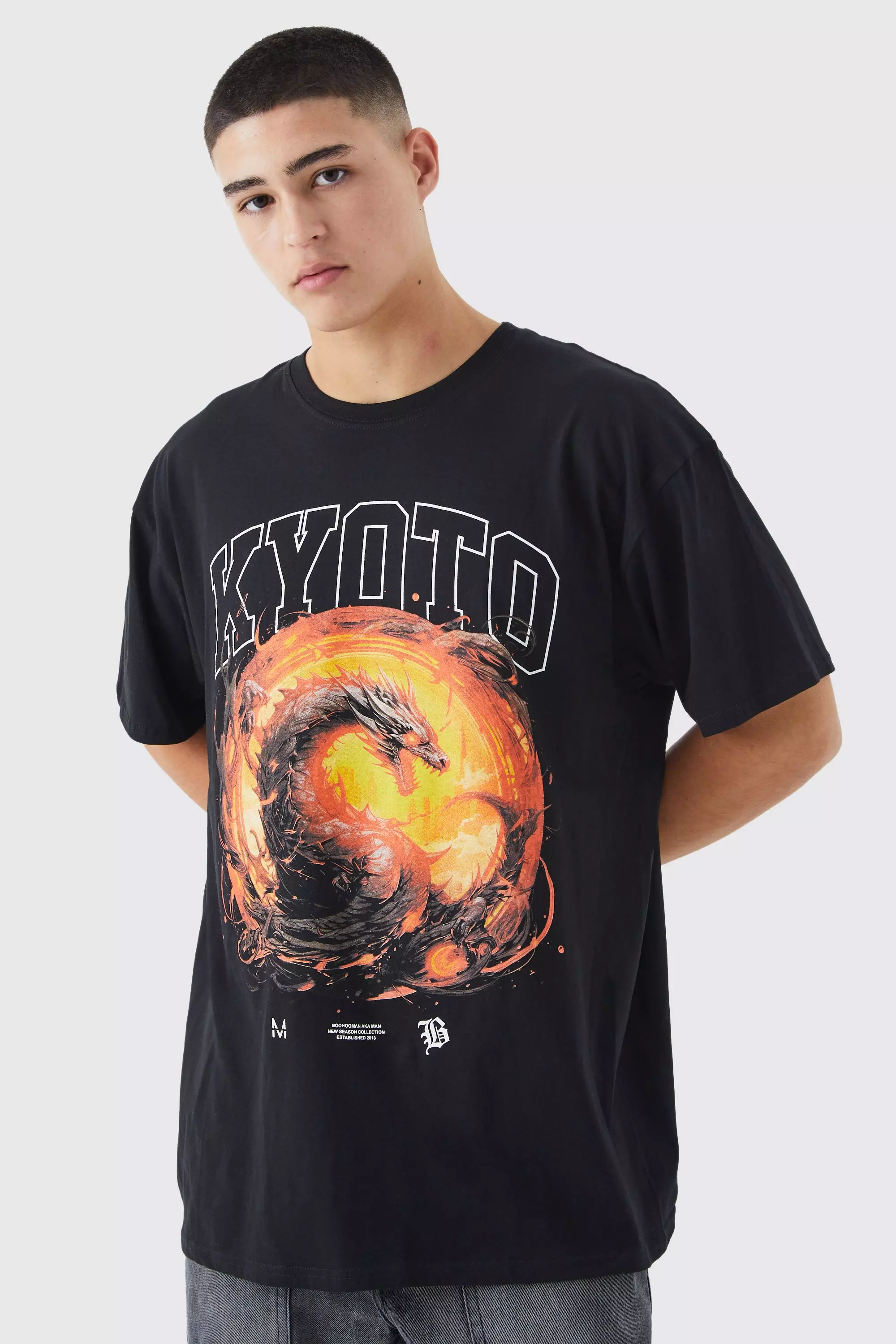 Oversized Dragon Graphic T-shirt Black