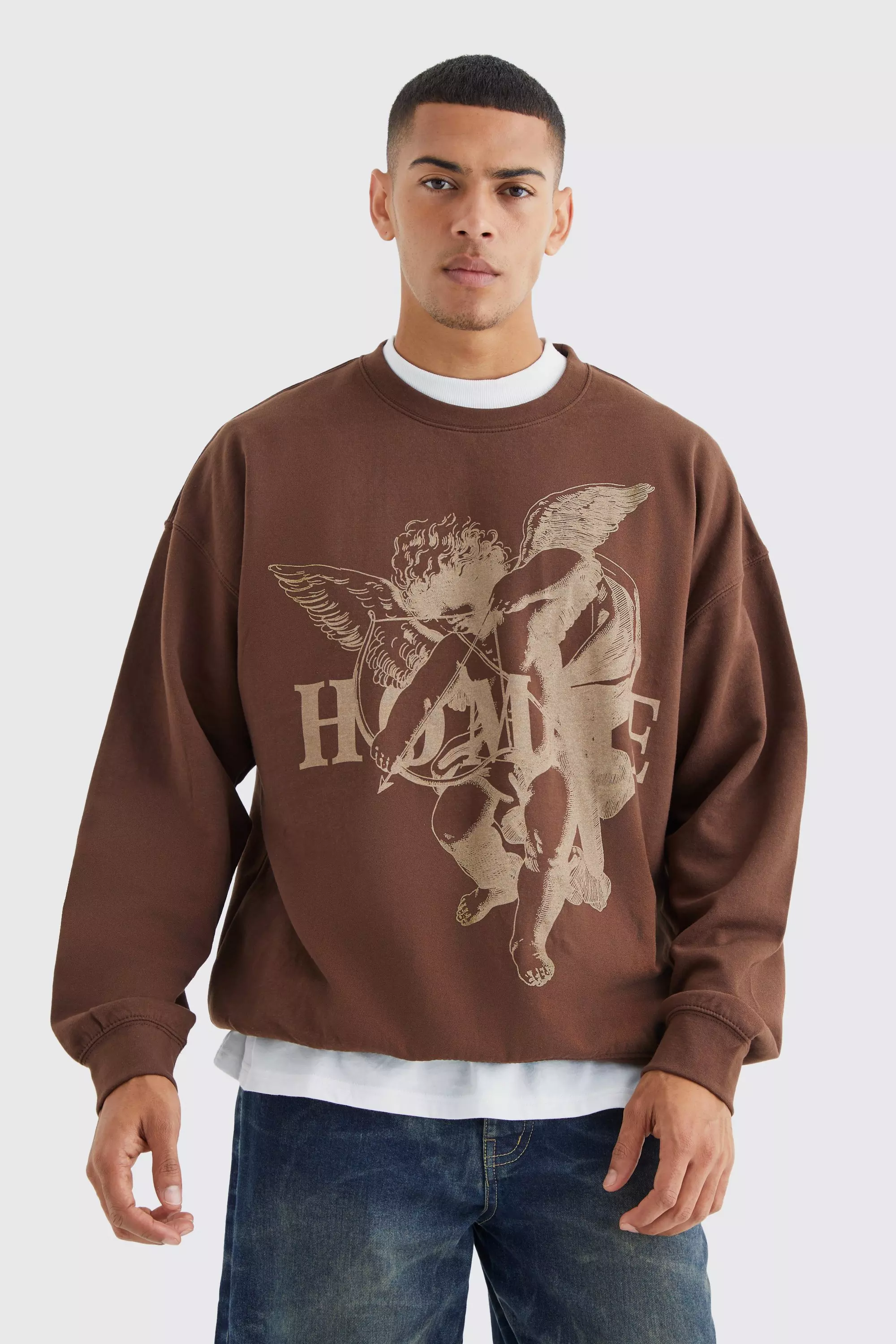 Oversized Homme Graphic Sweatshirt Chocolate