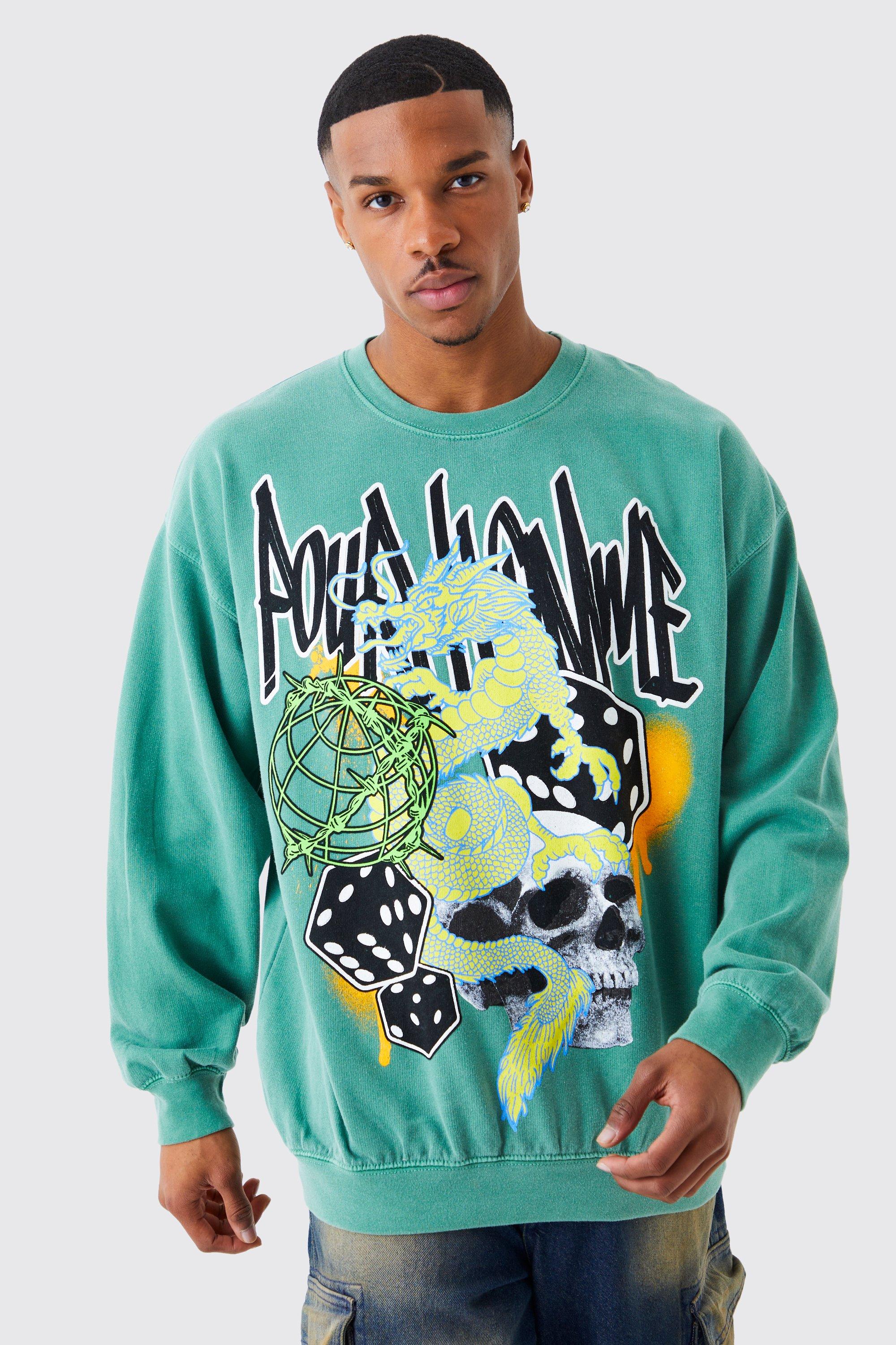 boohooMAN Oversized Pour Homme Graphic T-Shirt - Green - Size XS