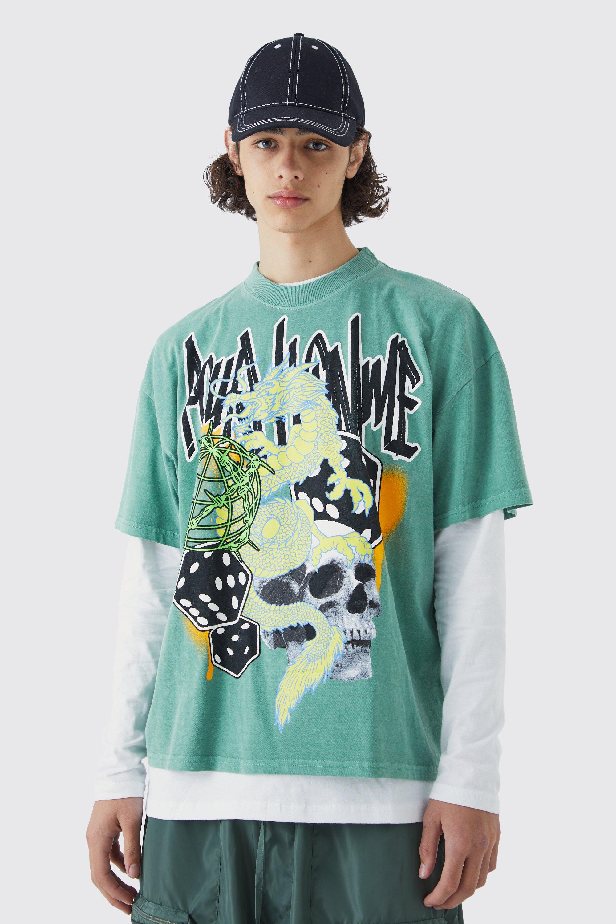 boohooMAN Oversized Pour Homme Graphic T-Shirt - Green - Size Xs