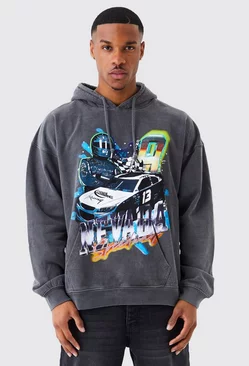 Grey Oversized Car Wash Graphic Hoodie