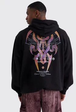 Oversized Gothic Back Print Graphic Hoodie Black