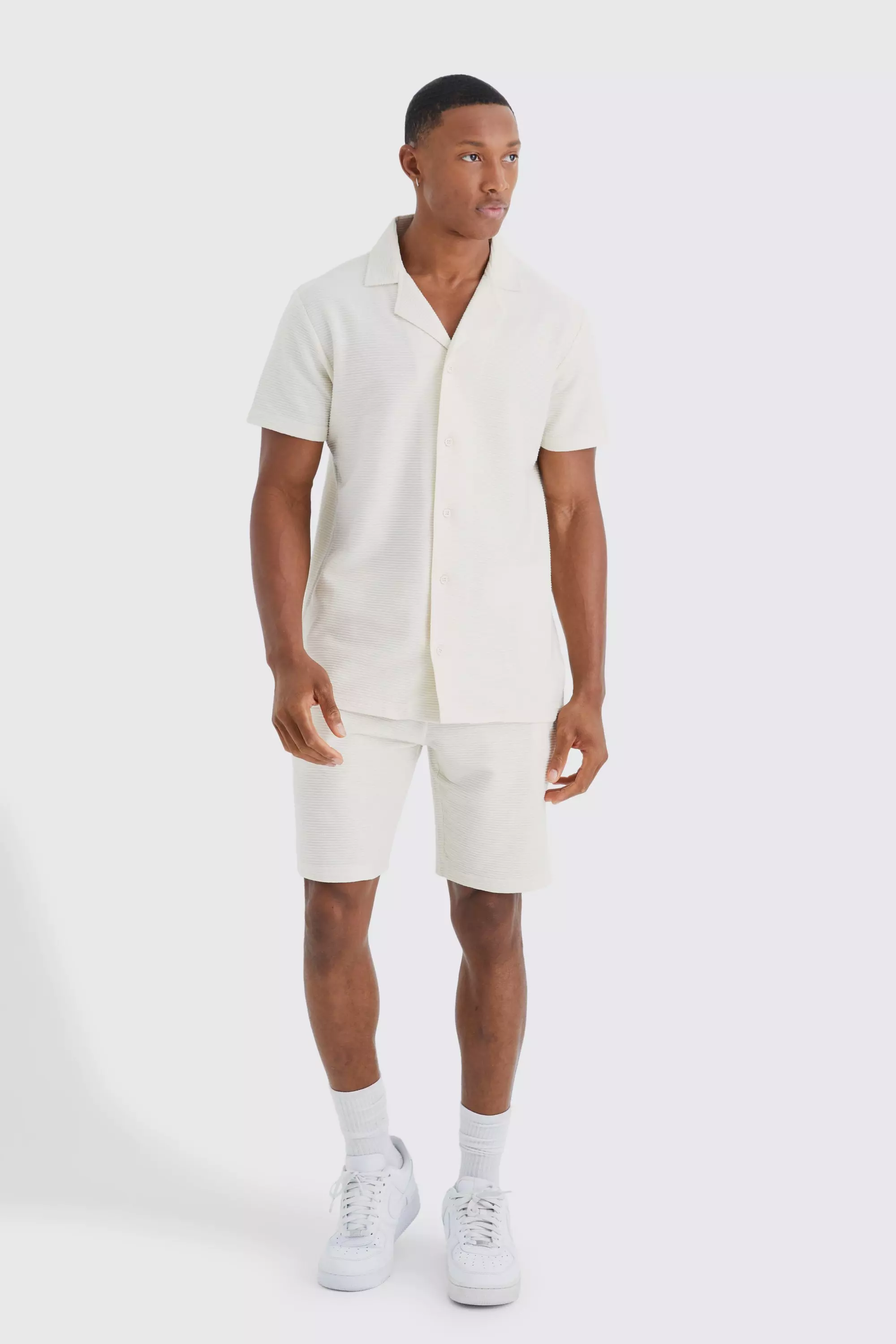 Short Sleeve Ottoman Jersey Regular Fit Shirt And Short Set | boohooMAN USA
