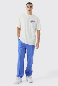 Blue Oversized Ext Neck Tshirt & Core Fit Sweatpants