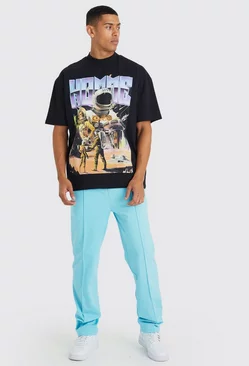 Oversized Space Graphic T-shirt & Sweatpants Set Blue
