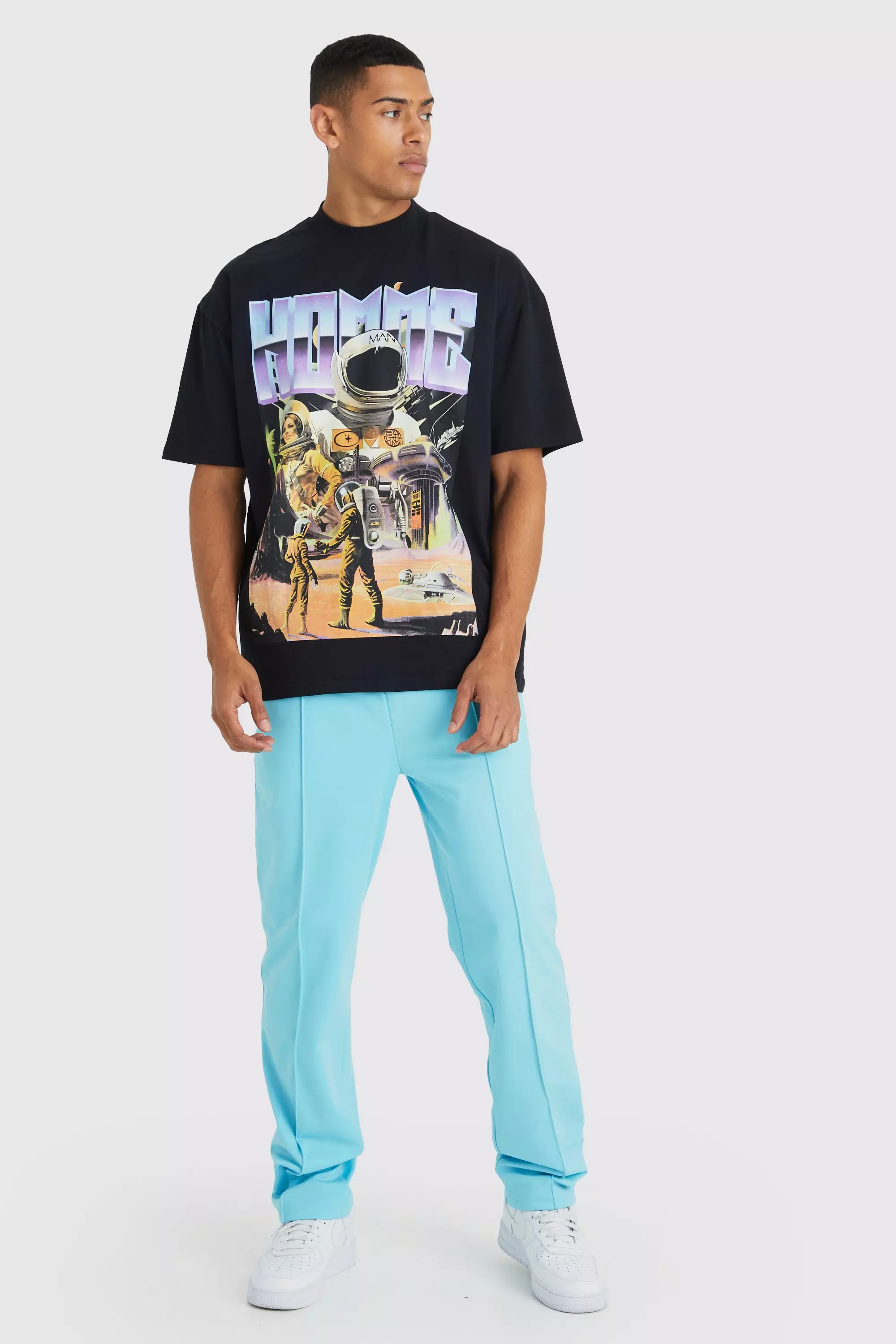 Oversized Space Graphic T-shirt & Sweatpants Set Blue