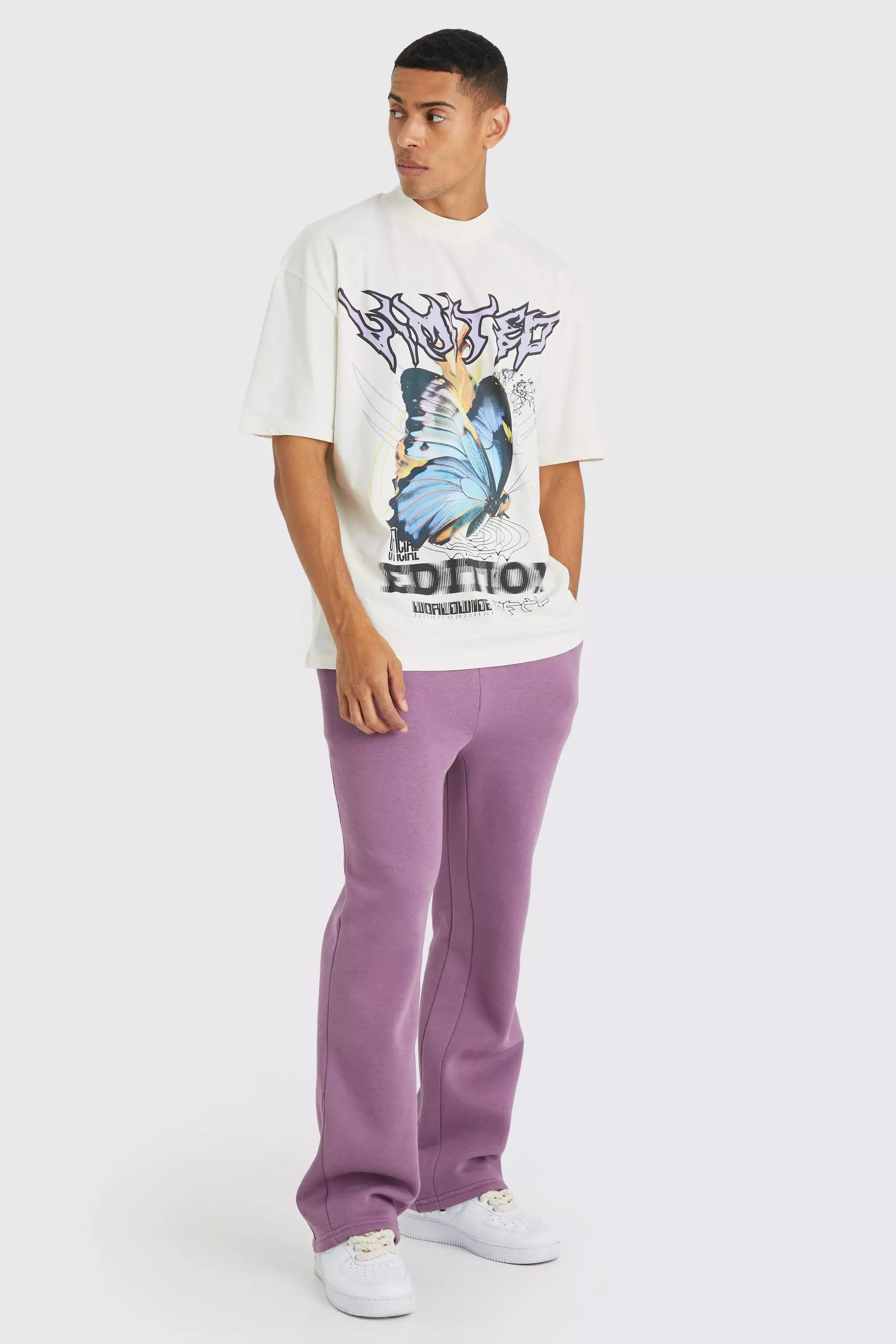 Purple Oversized Butterfly T-shirt & Sweatpants Set