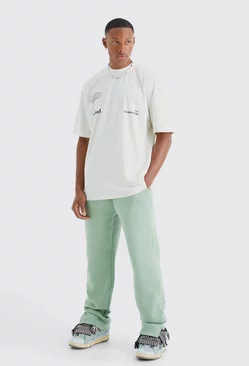 Sage Green Oversized Ofcl Graphic T-shirt & Sweatpants Set