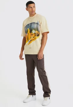 Sand Beige Oversized Graphic T-shirt & Tricot Sweatpants