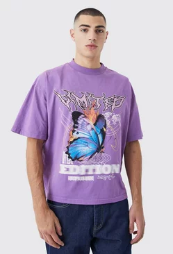 Oversized Butterfly Graphic T-shirt Purple