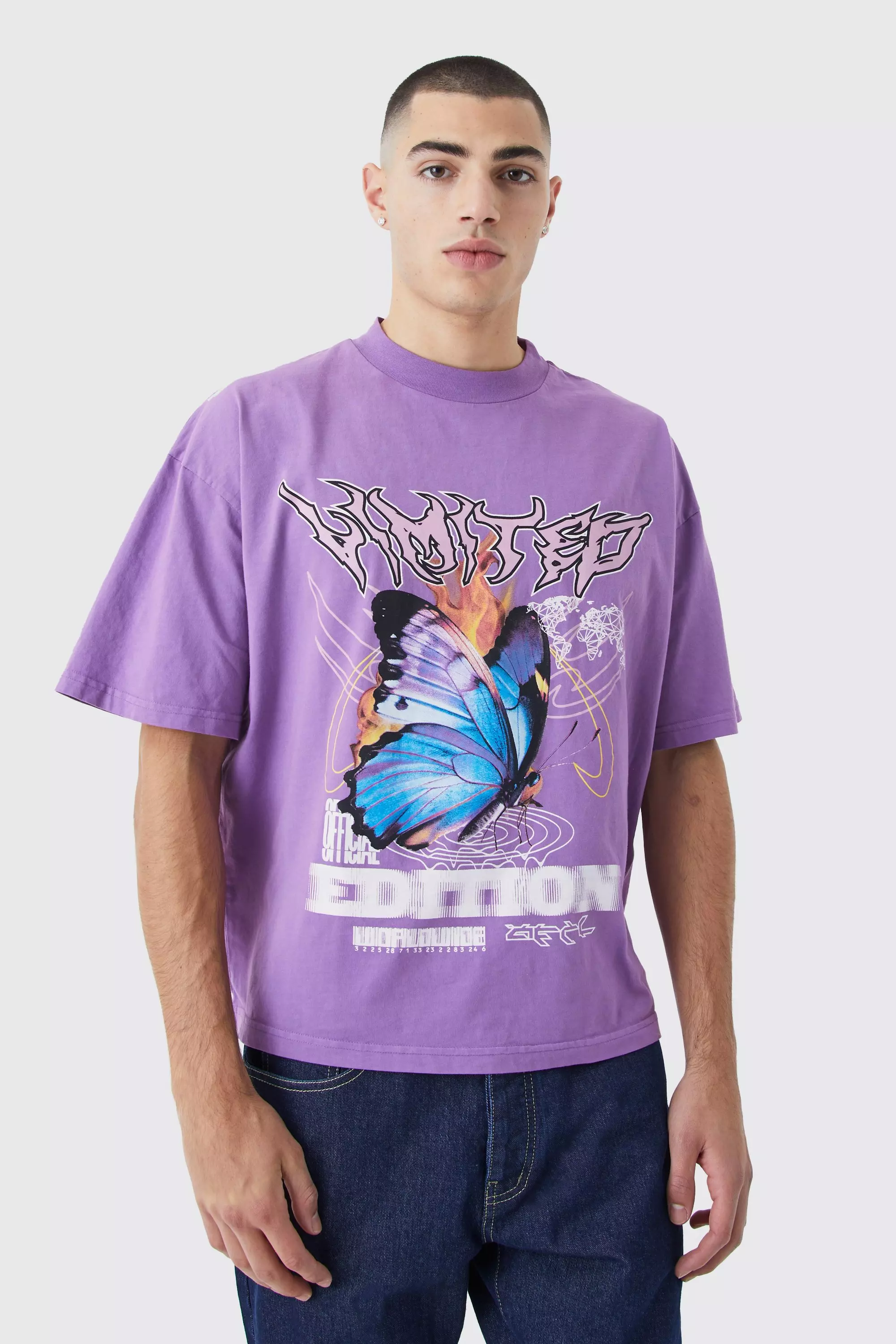 Oversized Butterfly Graphic T-shirt Purple