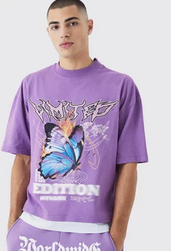 Oversized Butterfly Graphic Faux Layer T-shirt Purple