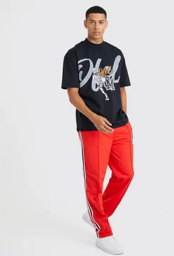 Red Oversized Ofcl Basketball T-shirt & Sweatpants Set
