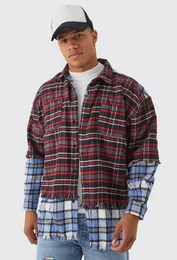 Oversized Faux Layered Flannel Shirt Multi