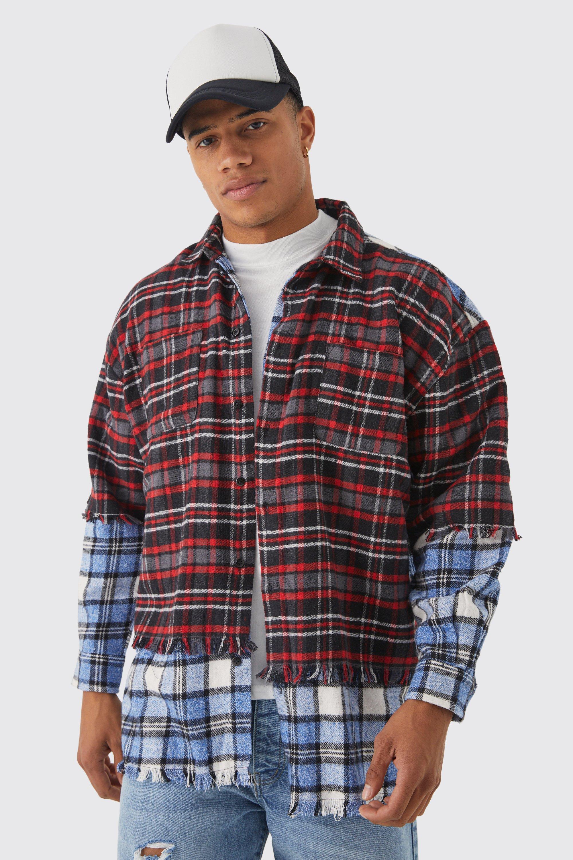 Oversized Faux Layered Flannel Shirt | boohooMAN USA