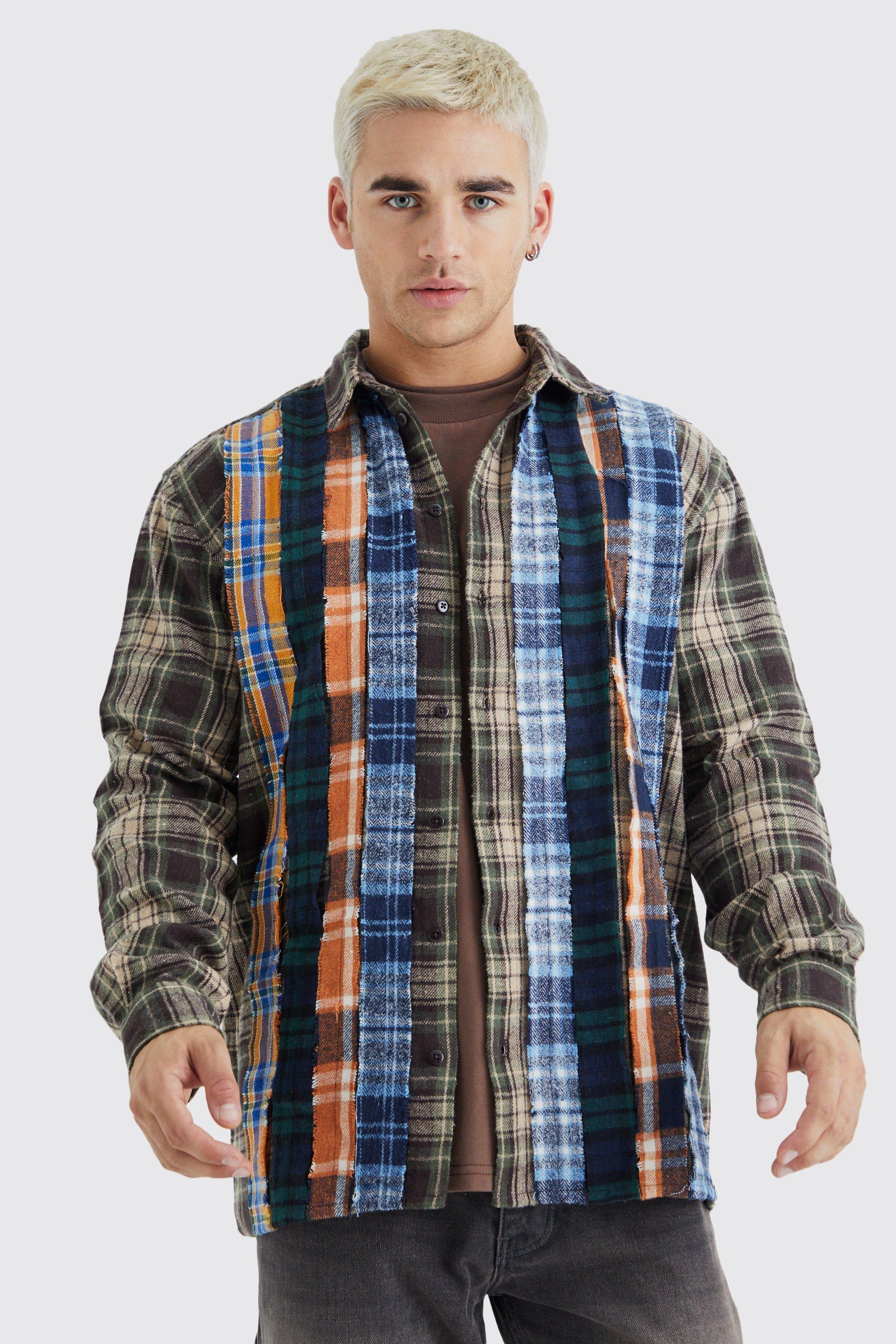 Oversized Layered Multi Checked Shirt | boohooMAN USA