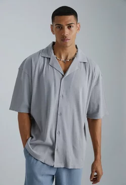 Short Sleeve Boxy Revere Rib Jersey Shirt Charcoal
