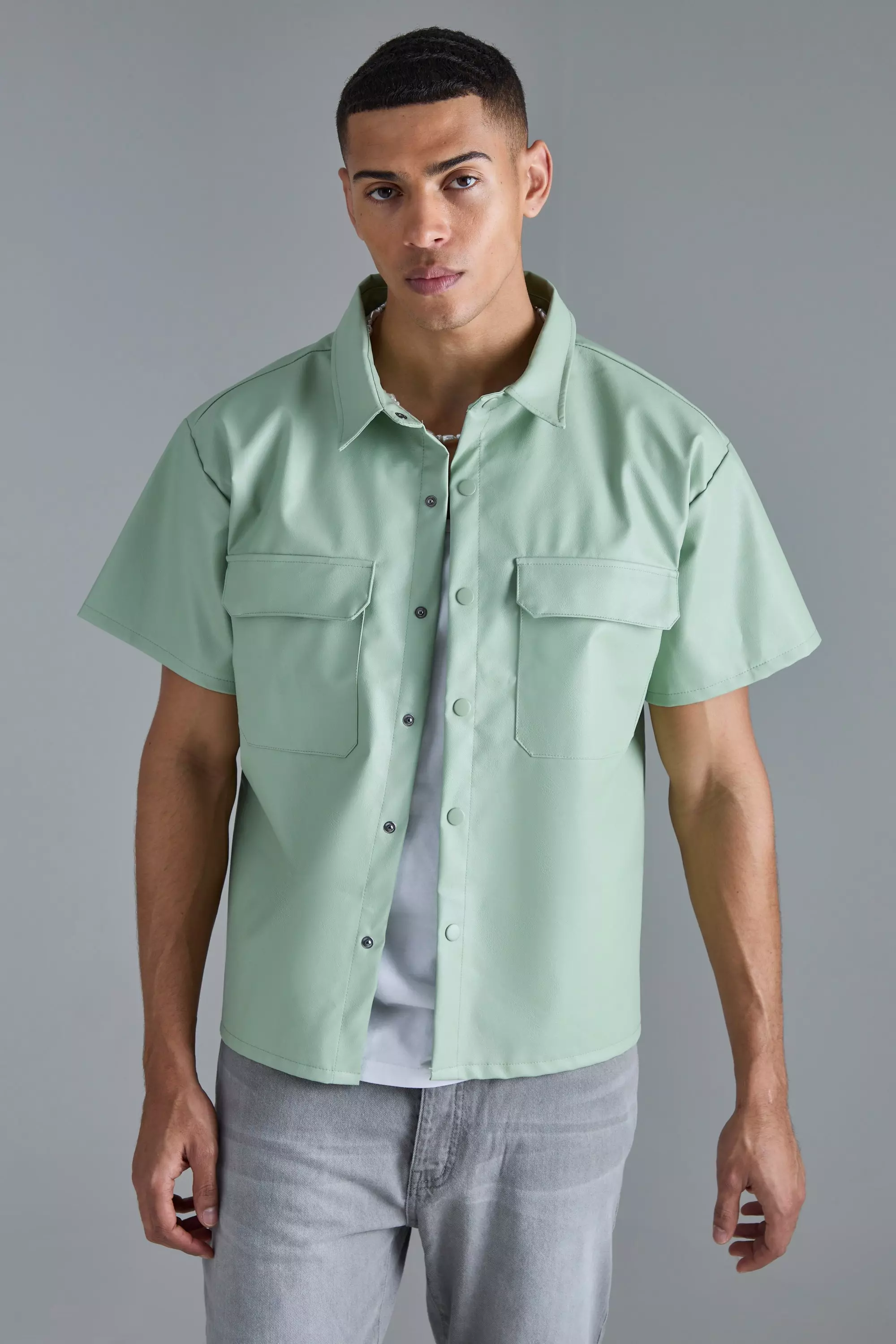 Pu Boxy Popper Patch Pocket Shirt Sage