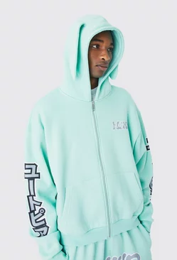 Oversized Boxy Homme Zip Through Ear Hooded Tracksuit Mint