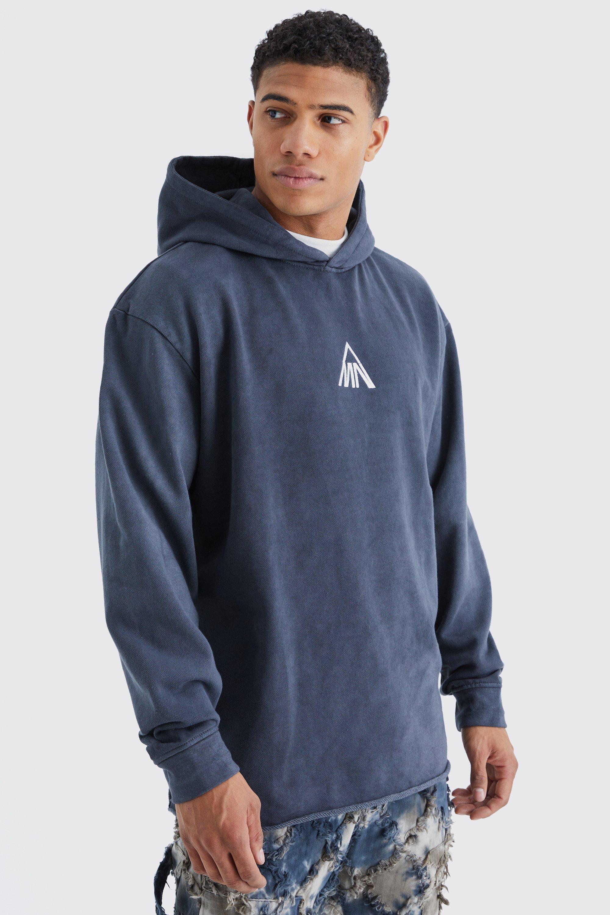 Oversized Raw Hem Washed Loopback Graphic Hoodie