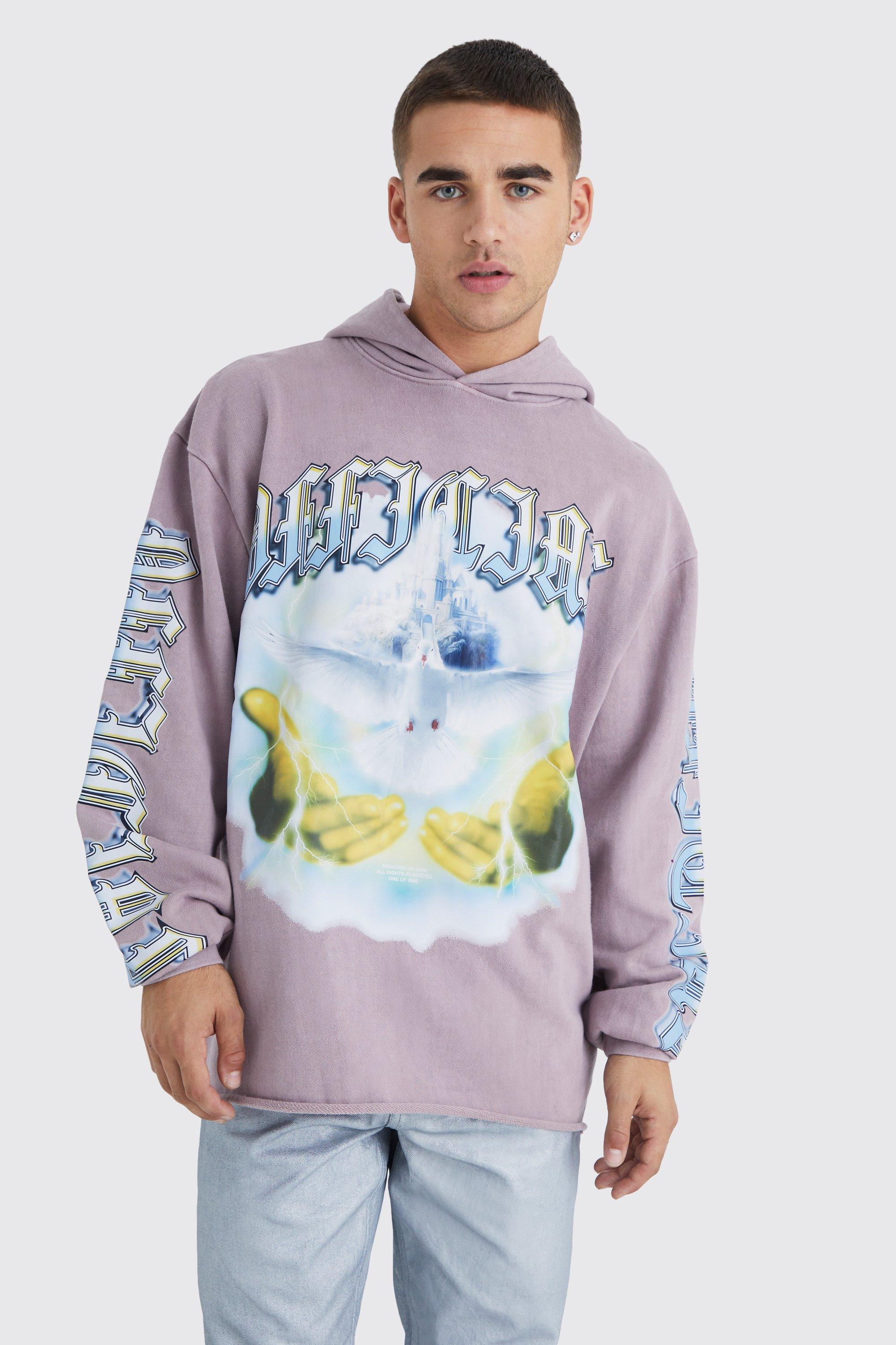 Graphic raw hotsell cut hoodie