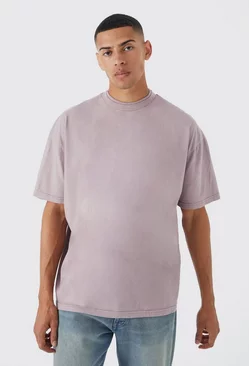 Oversized Washed Double Neck Heavy T-shirt Mauve