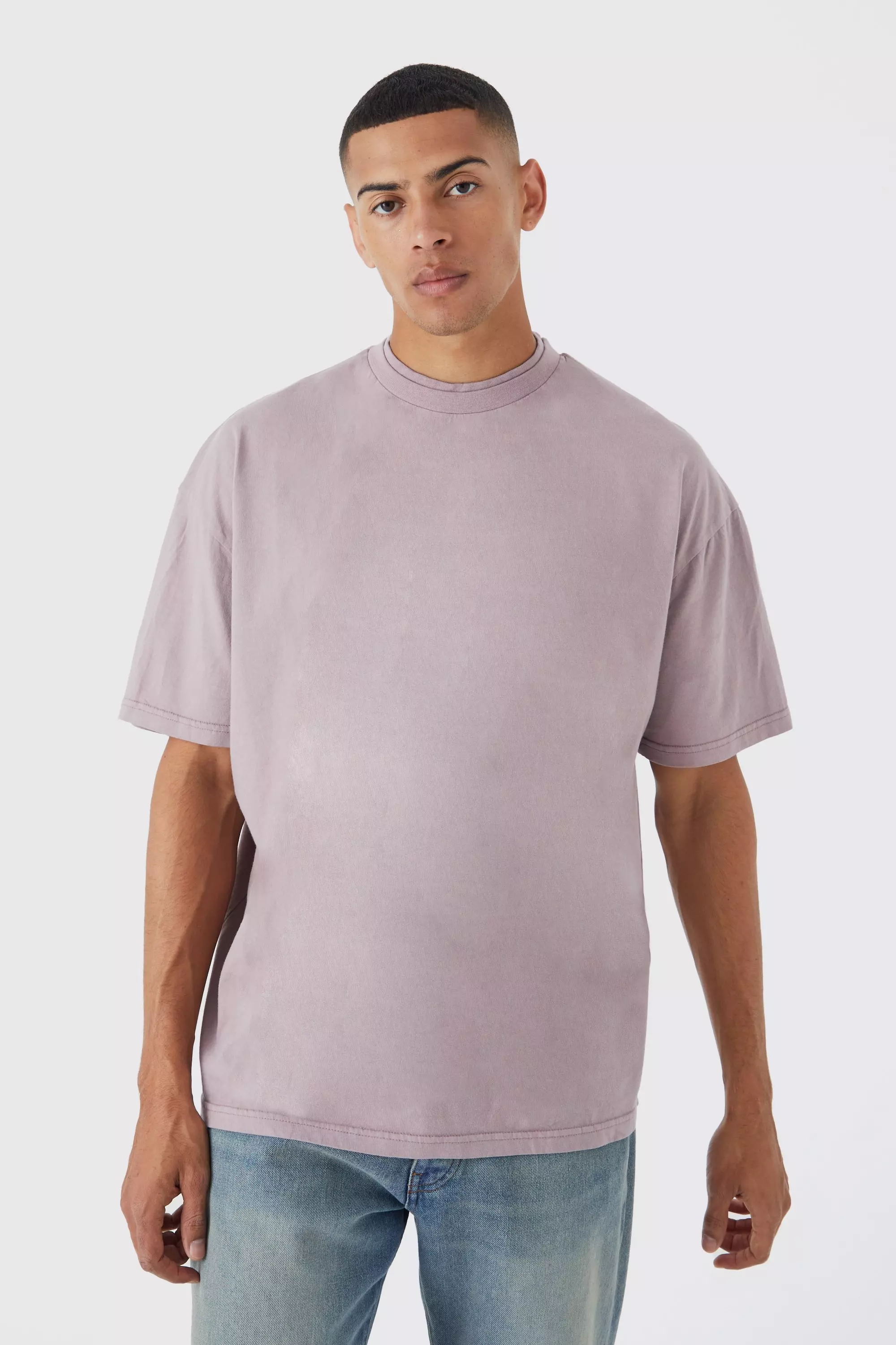 Oversized Washed Double Neck Heavy T-shirt Mauve