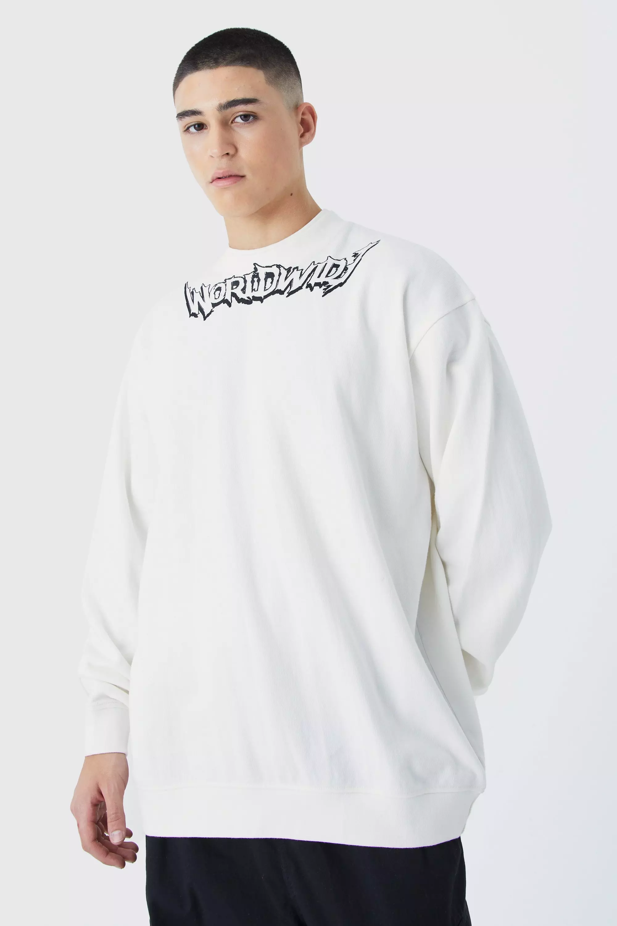 Ecru White Oversized Heavy Printed Sweatshirt
