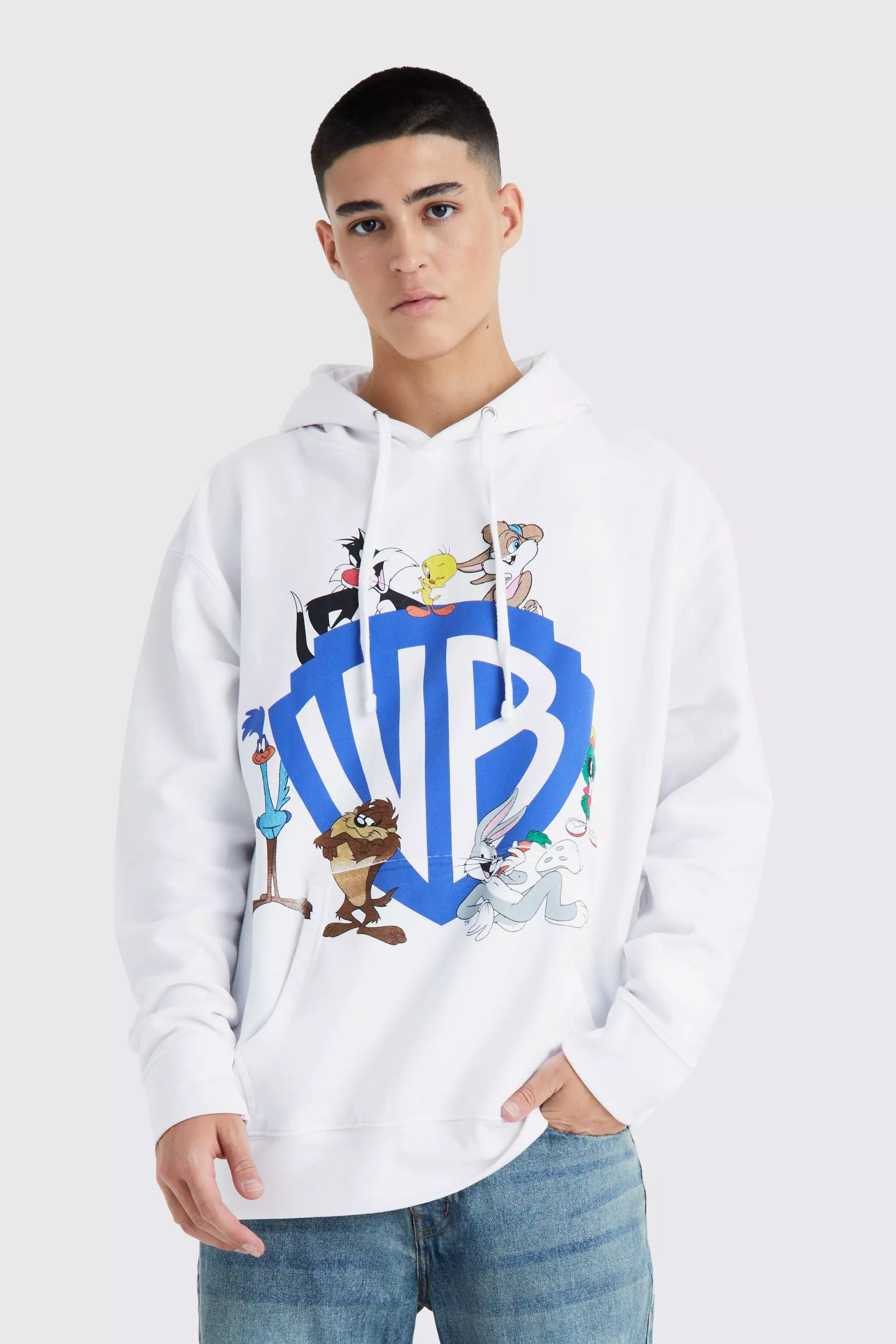 Oversized Warner Bros License Hoodie White