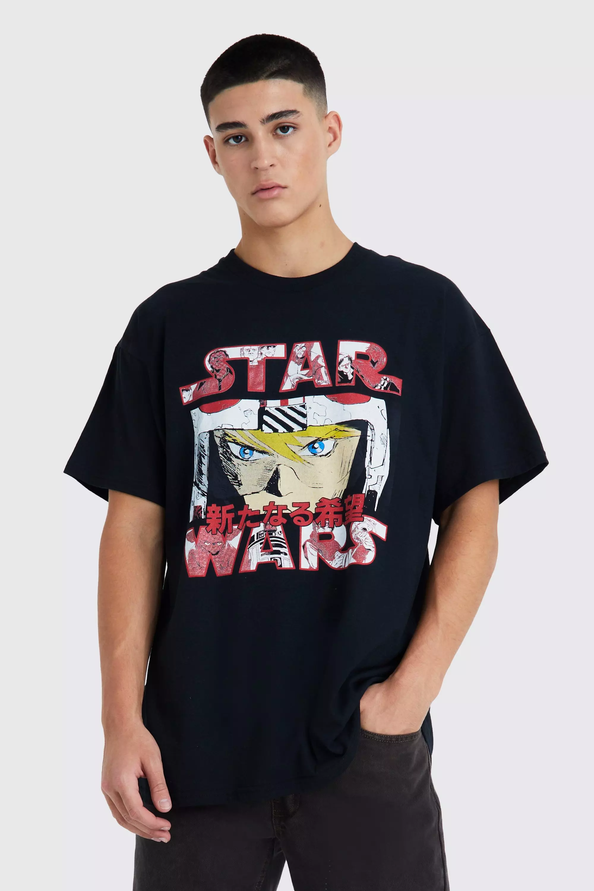 boohooMAN Men's Oversized Acid Wash Star Wars License T-Shirt