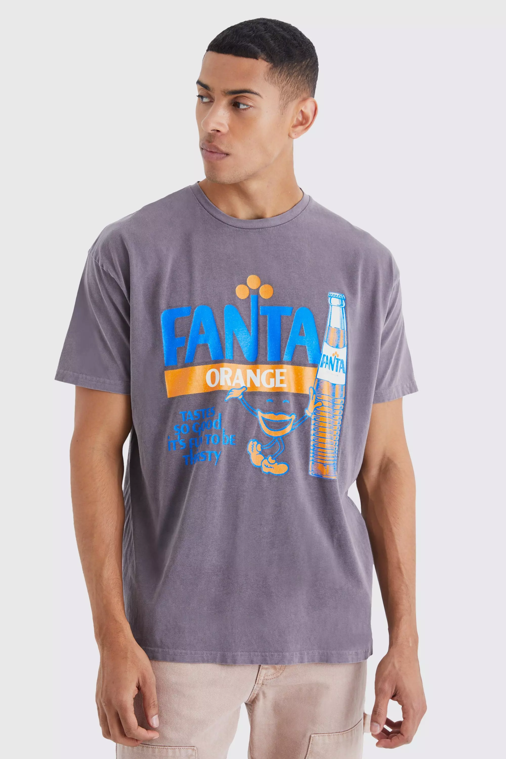 Oversized Fanta Orange Wash License T-shirt Brown