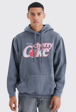 Oversized Cherry Coke Wash License Hoodie Charcoal