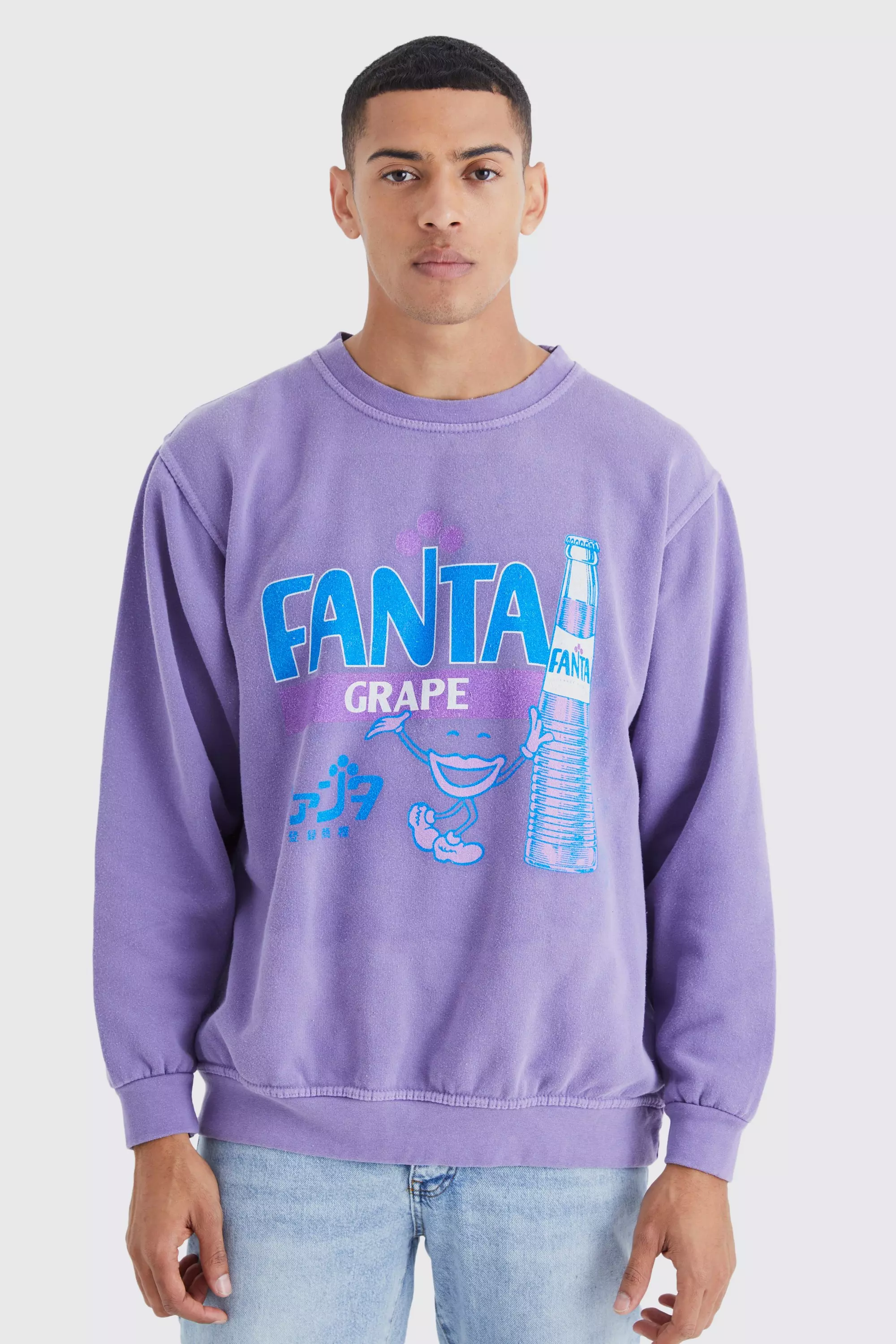 Oversized Fanta Grape Wash License Sweatshirt Purple