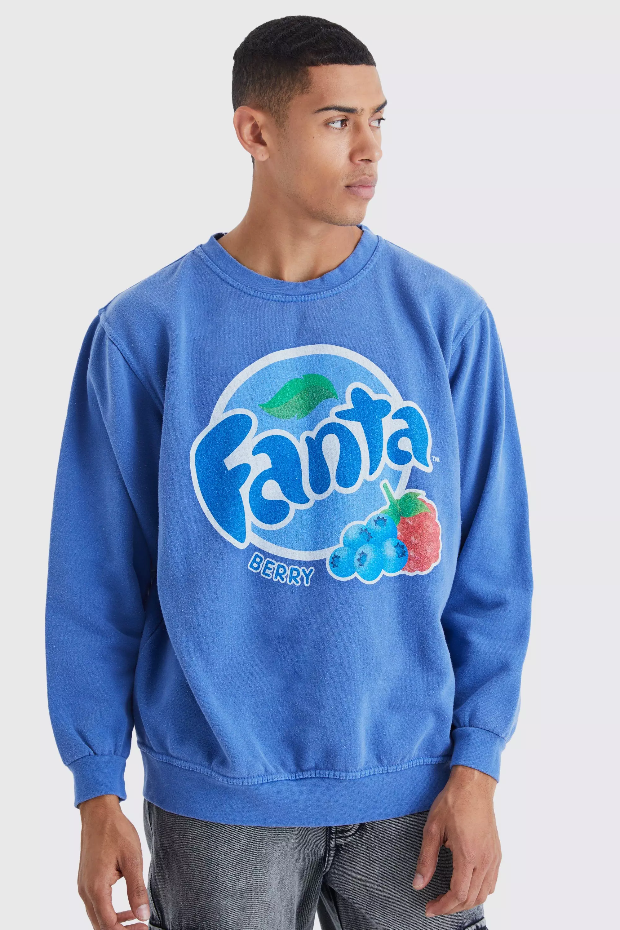 Oversized Fanta Berry Wash License Sweatshirt Blue