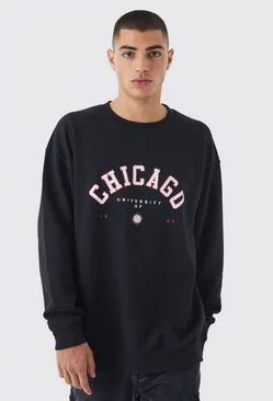 Oversized Chicago Print Sweatshirt Black
