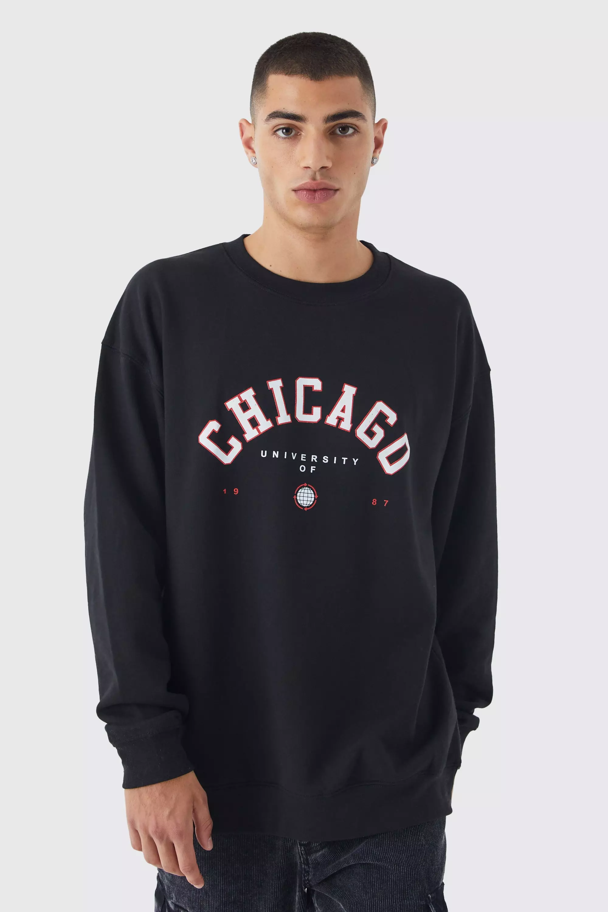 Oversized Chicago Print Sweatshirt Black
