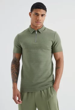 Short Sleeve Muscle Cable Textured Polo Olive