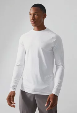 Man Active Muscle Mesh Performance Long Top White