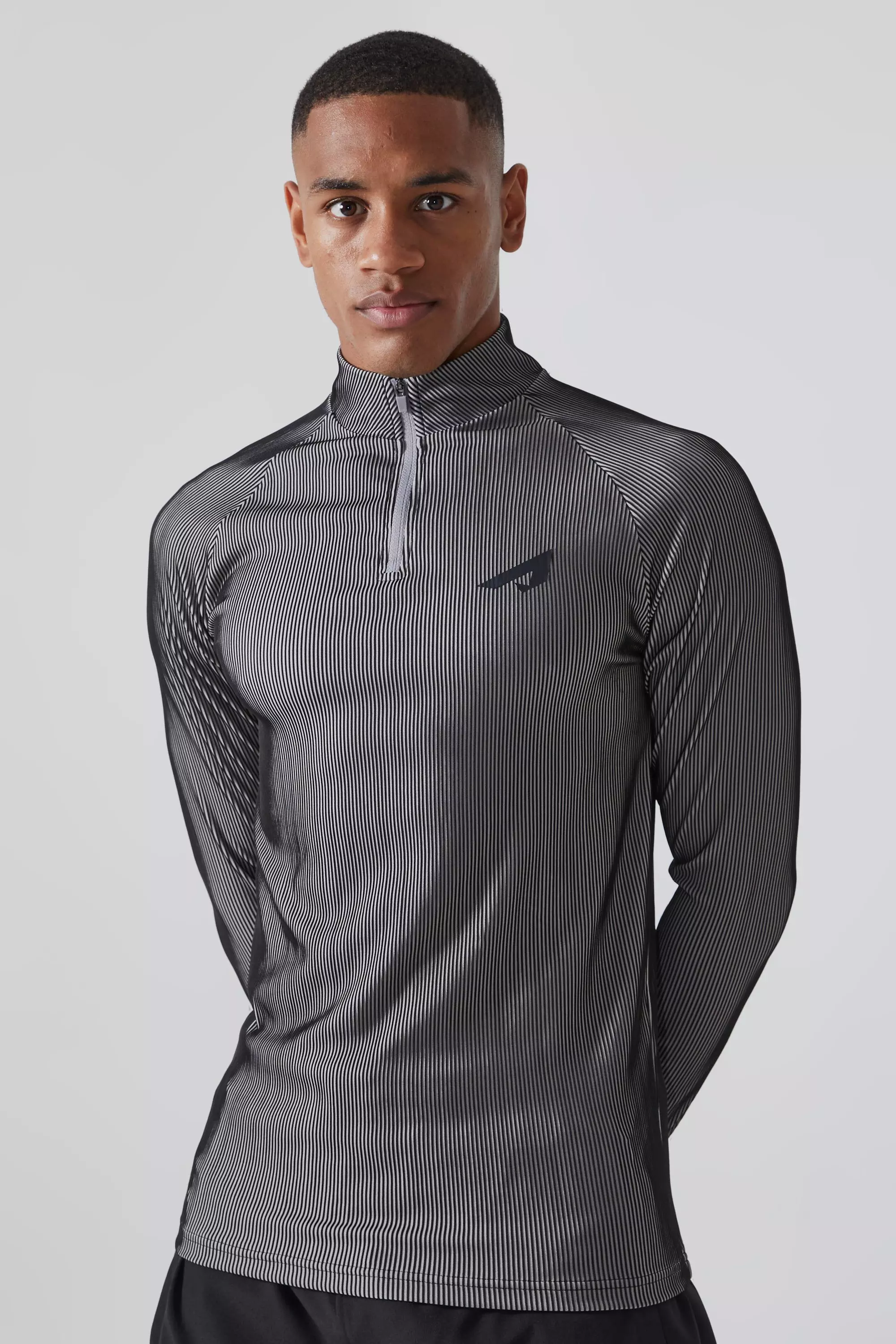 Grey Active Slim Fit Ribbed Quarter Zip Top