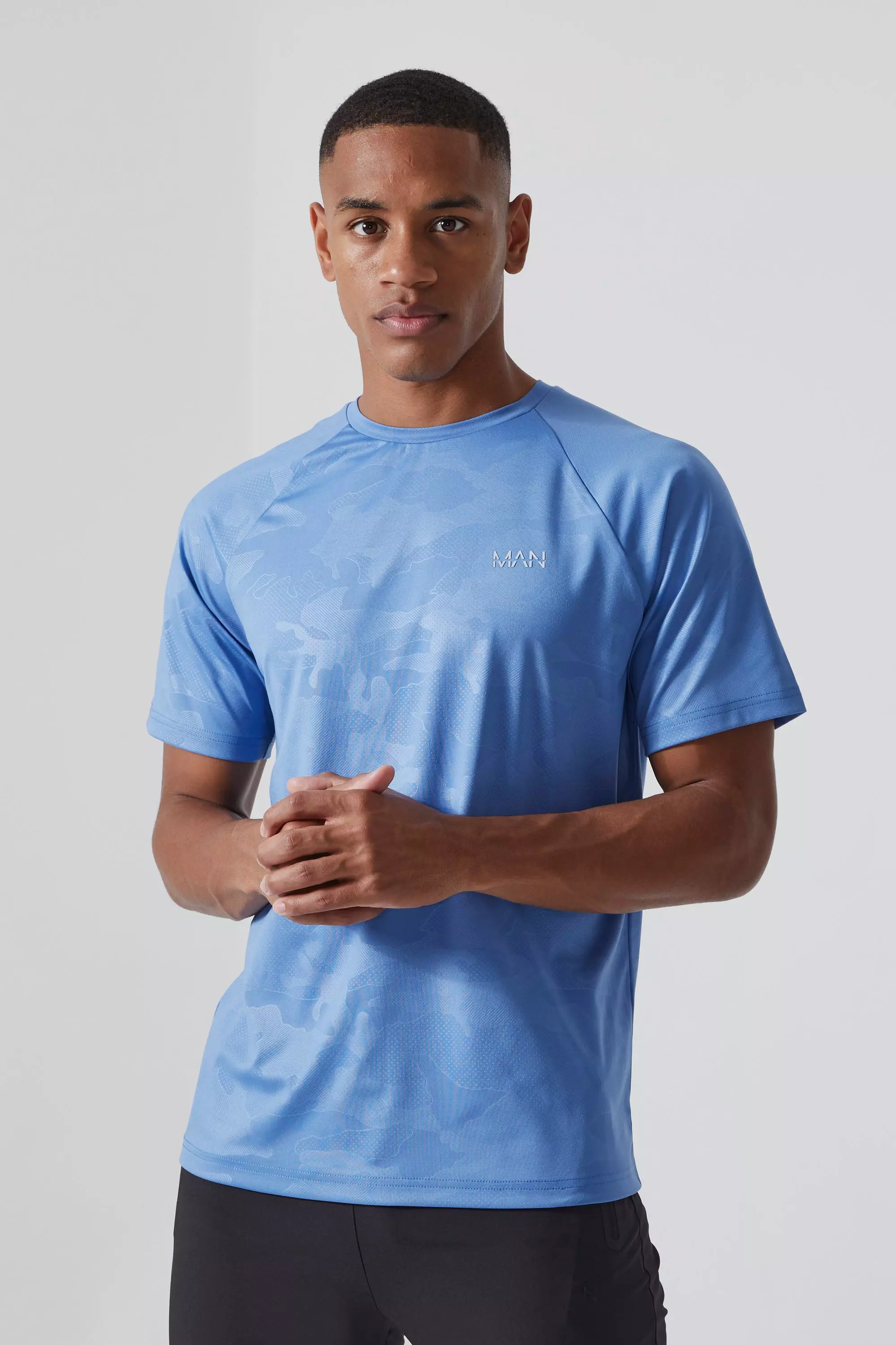 Dusty-blue Blue Man Active Camo Raglan Performance T-shirt