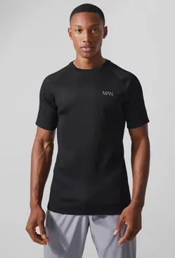 Man Active Muscle Fit Ribbed Raglan T-shirt Black