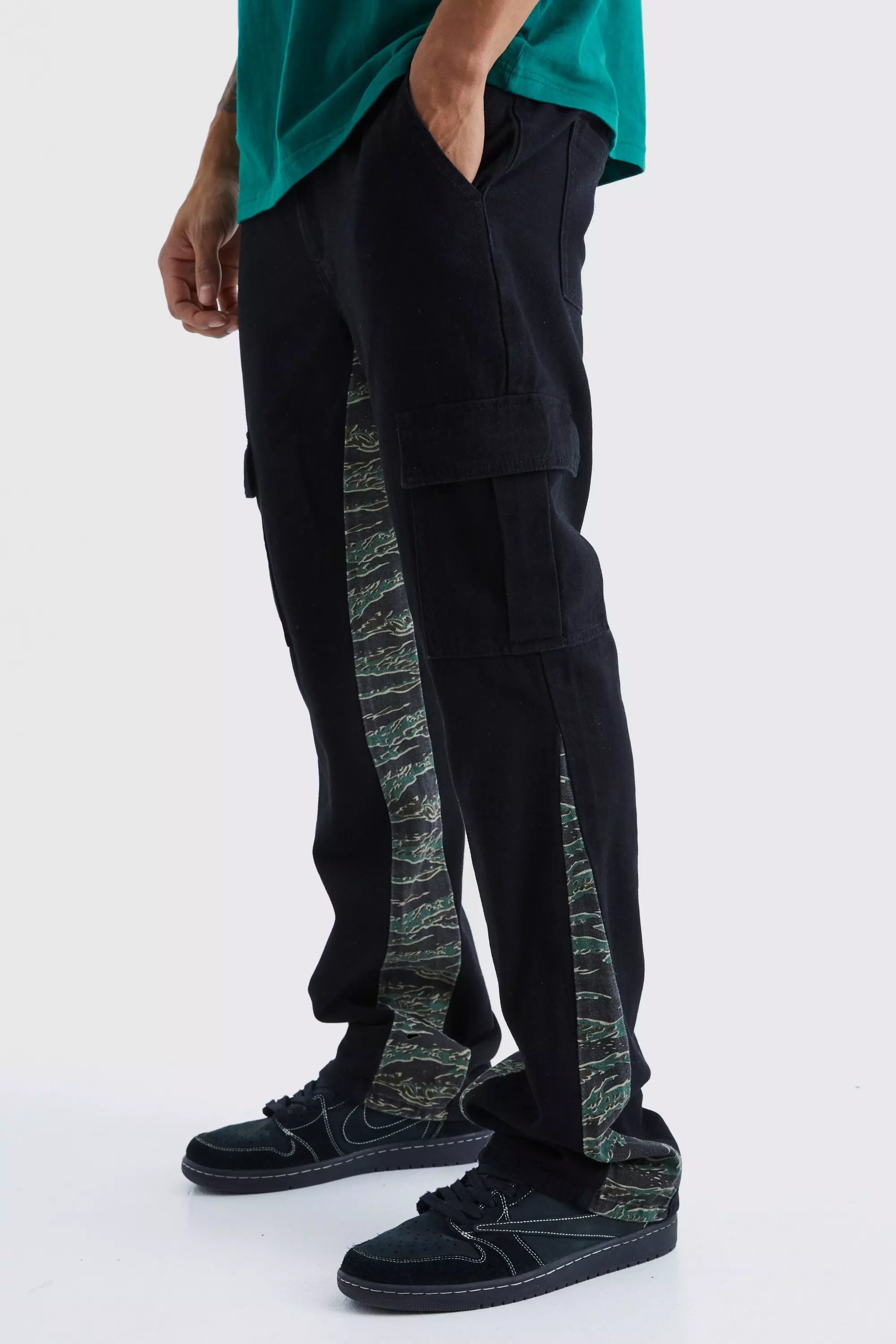 Black Slim Flare Camo Gusset Cargo Trouser alternative image