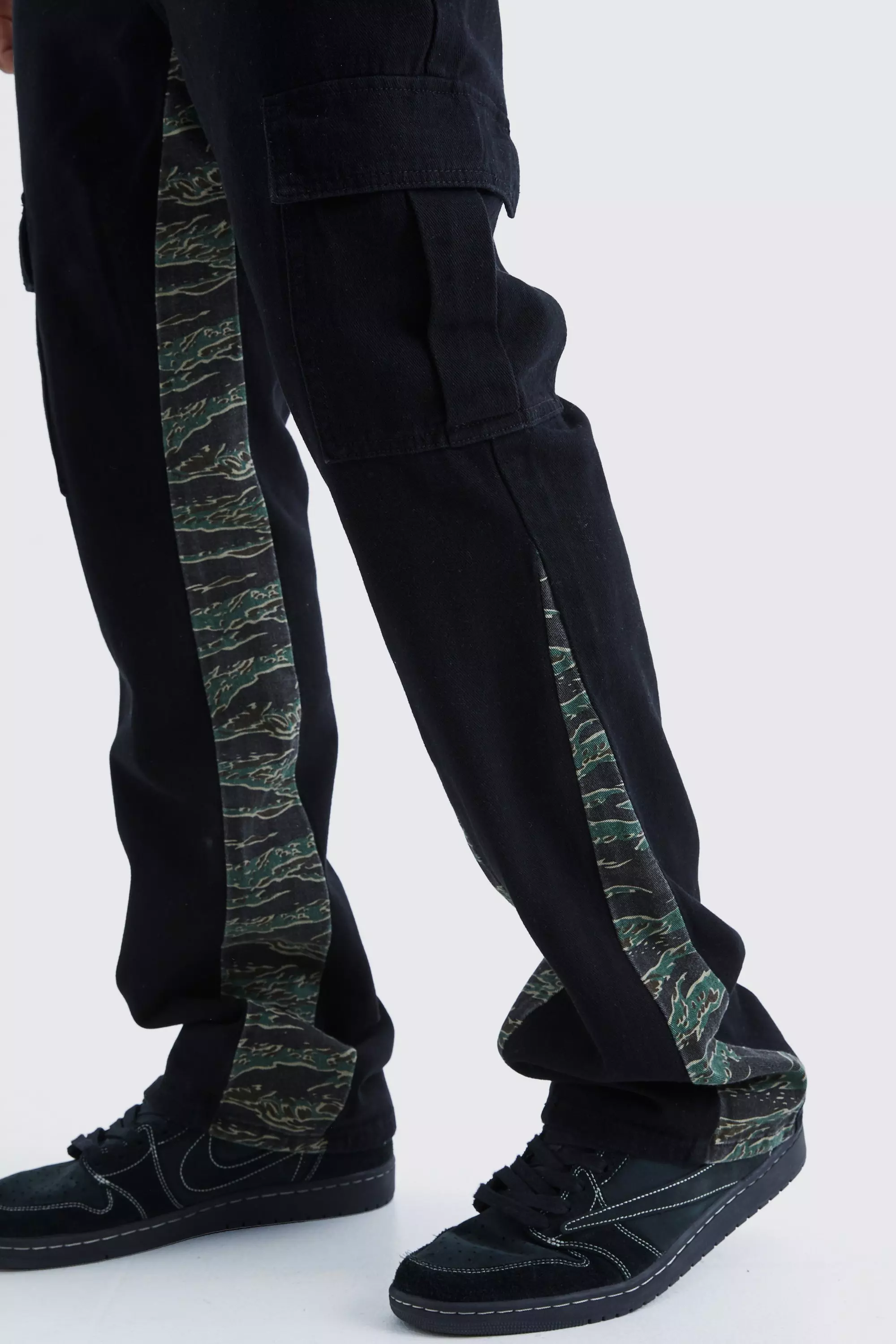 Black Slim Flare Camo Gusset Cargo Trouser alternative image