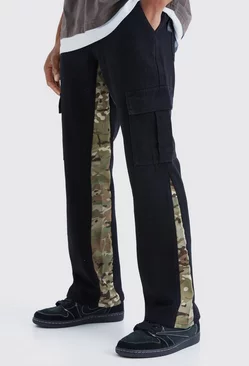 Black Straight Leg Camo Gusset Cargo Trouser