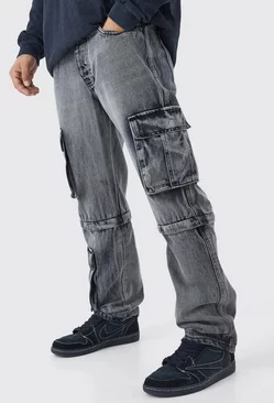Relaxed Rigid Zip Off Leg Cargo Jean Washed black