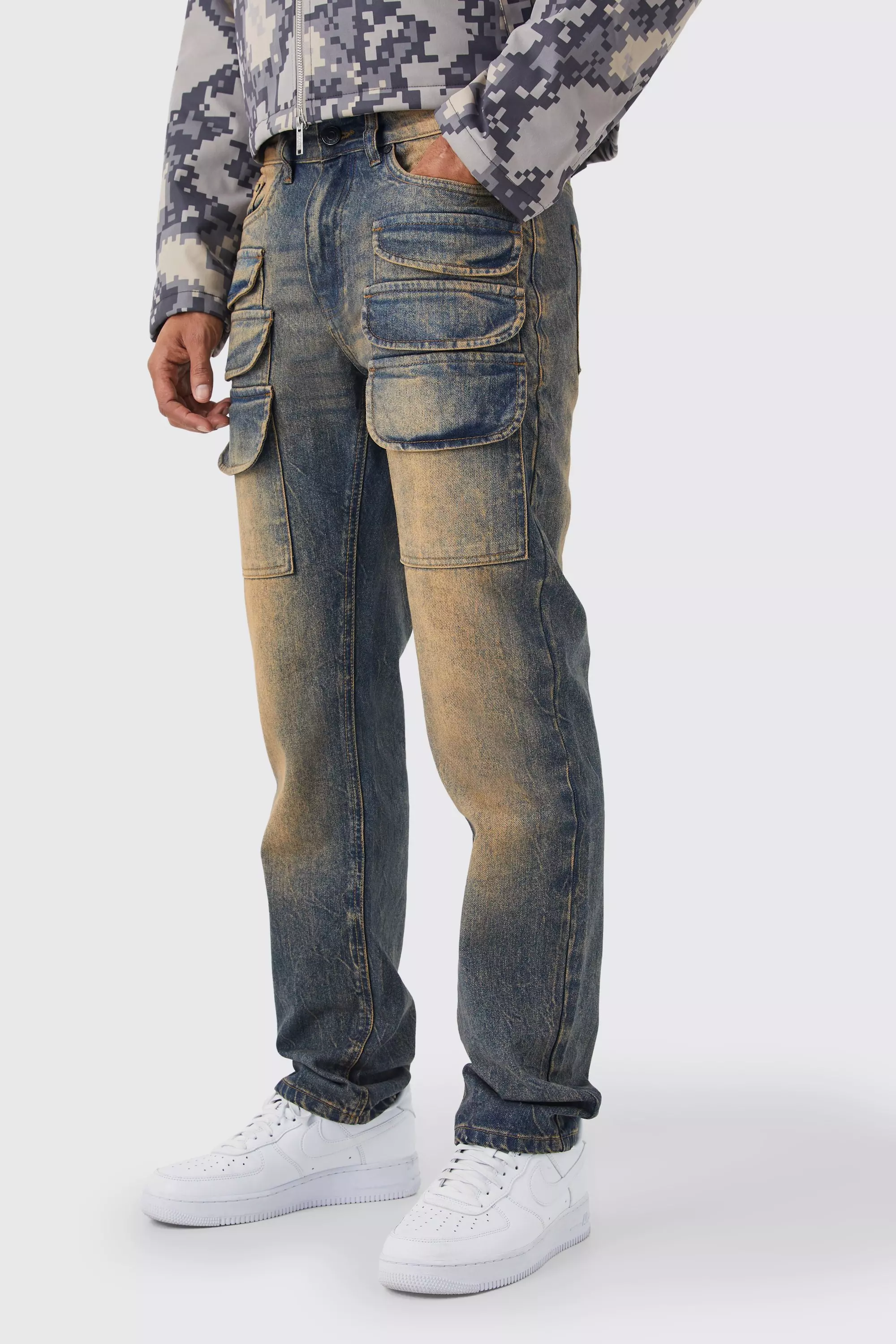 Ash Grey Straight Rigid Tinted Cargo Jean